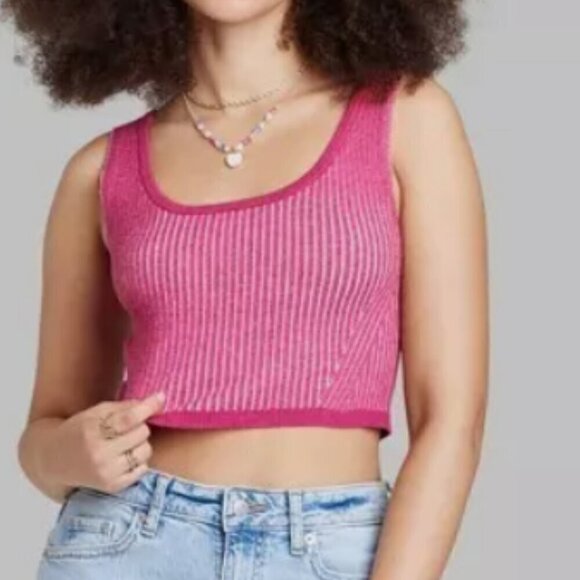 NWT Wild Fable Women's Square Neck Cropped Sweater Tank Magenta Pink Size Small - Picture 1 of 5